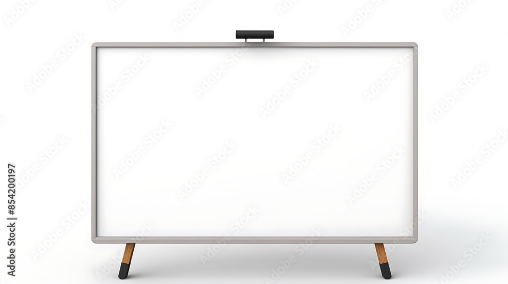 Whiteboard with wooden legs and a blank screen. It is isolated on a white background. Whiteboard with wooden legs and a blank screen. It is isolated on a white background.