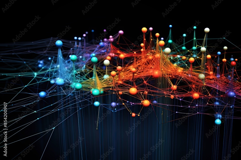 Fototapeta premium Intricate Web of Fiber Optic Cables Transmitting Data Signals