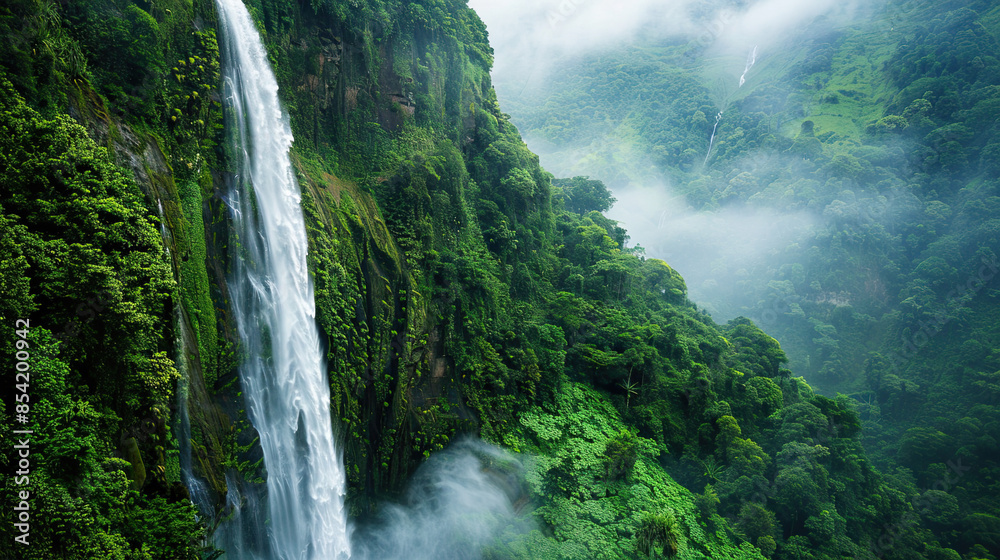 Majestic landscape of waterfall flowing Majestic landscape of waterfall flowing