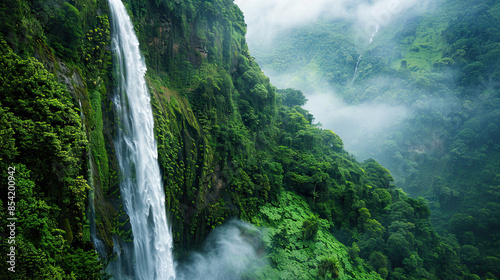 Majestic landscape of waterfall flowing