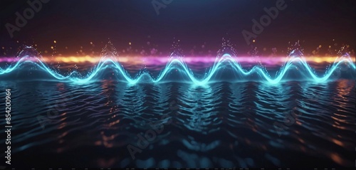 Modern and abstract luminous wave pattern of dynamic lines and curves shows a simulated signal transmission through waveforms in science and technology