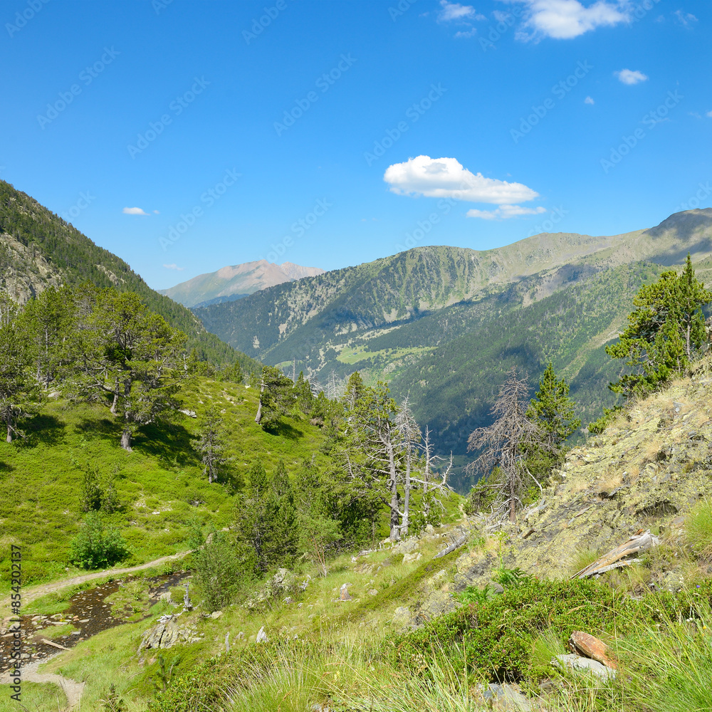 Picturesque valley in high mountains. Andorra. Picturesque valley in high mountains. Andorra.