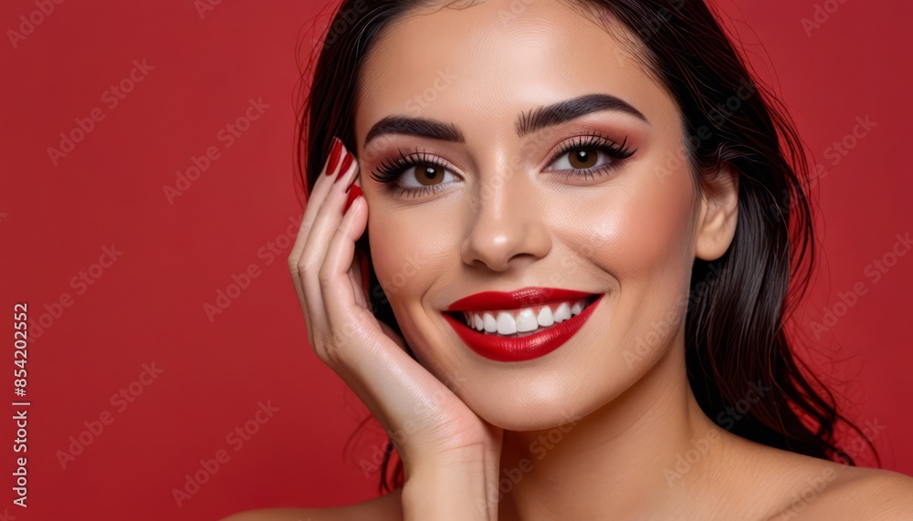 Close-up portrait of a fashion model with makeup and skin care. Beauty and skin products, Copy space. Close-up portrait of a fashion model with makeup and skin care. Beauty and skin products, Copy space.