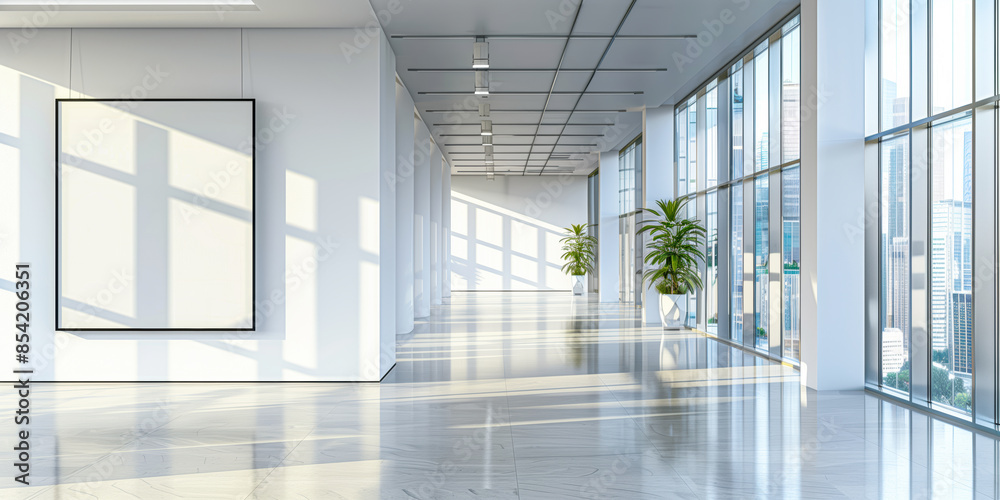 Wall in bright office with large windows and sun Wall in bright office with large windows and sun