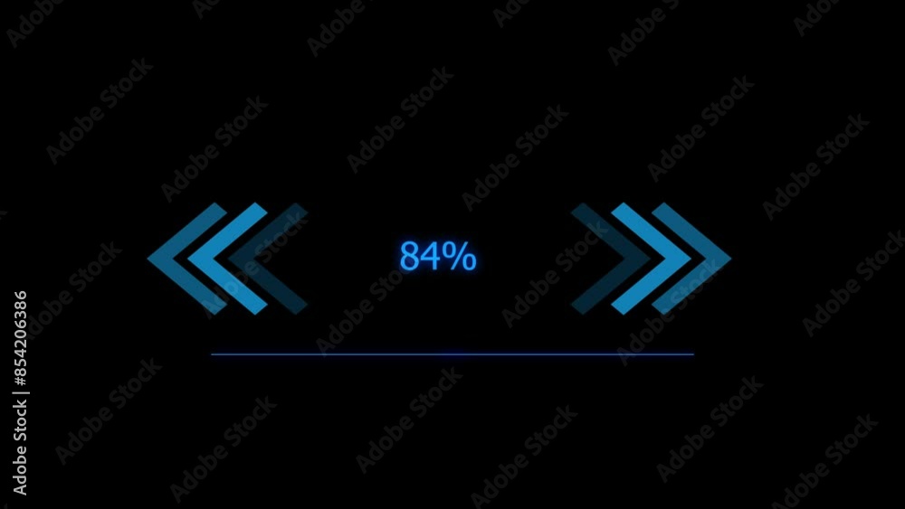 Loading bar animation with blue arrows isolated on black background Loading bar animation with blue arrows isolated on black background