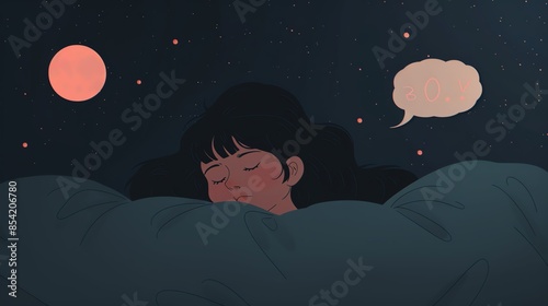 Illustration of a person peacefully sleeping under the night sky with stars, showcasing a serene dream state. Ideal for dream and sleep concepts. photo