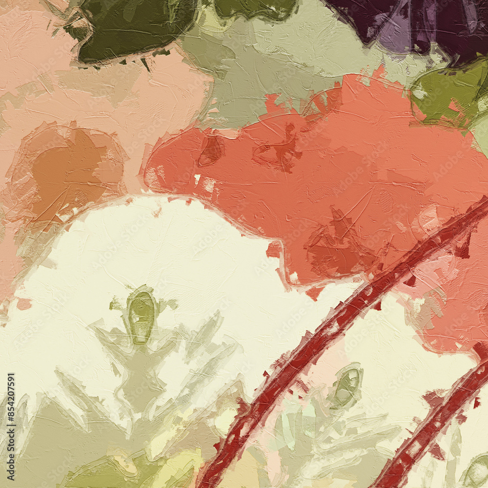 Naklejka premium Oil painting and various abstract landscapes of flowers, chrysanthemums, swallows, and beautiful chrysanthemums