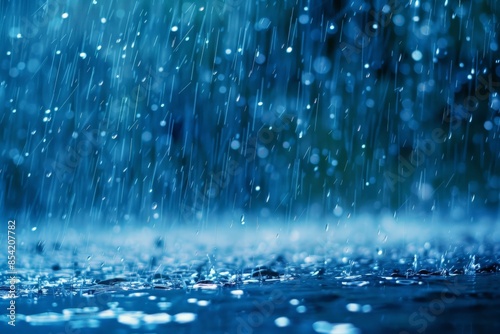 Crystalline raindrops fall heavily against a dark backdrop, evoking the mesmerizing intensity of a rainstorm