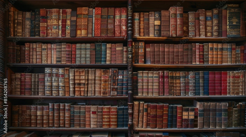 The library has many old books and an old bookshelf. It is a vintage background. The AI has generated this. The library has many old books and an old bookshelf. It is a vintage background. The AI has generated this.