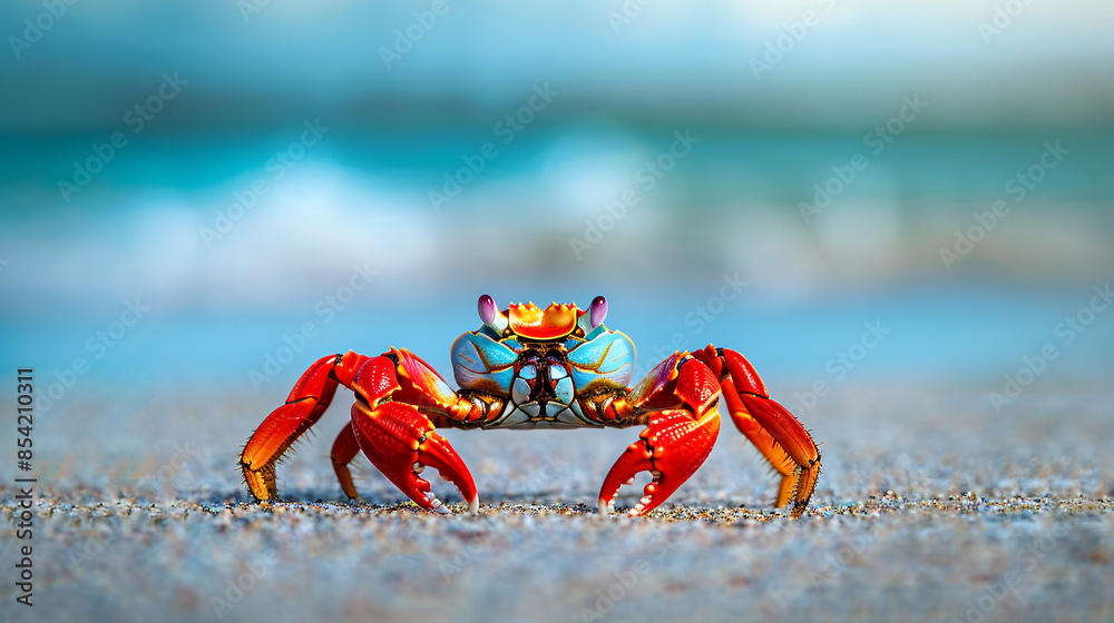 Majestic Red Crab on Sandy Beach with Copy Space for Design Elements Majestic Red Crab on Sandy Beach with Copy Space for Design Elements