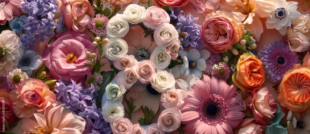 This is a stock AI card for March 8th. The flowers are in the shape of 8 on a background of multi-colored flowers.