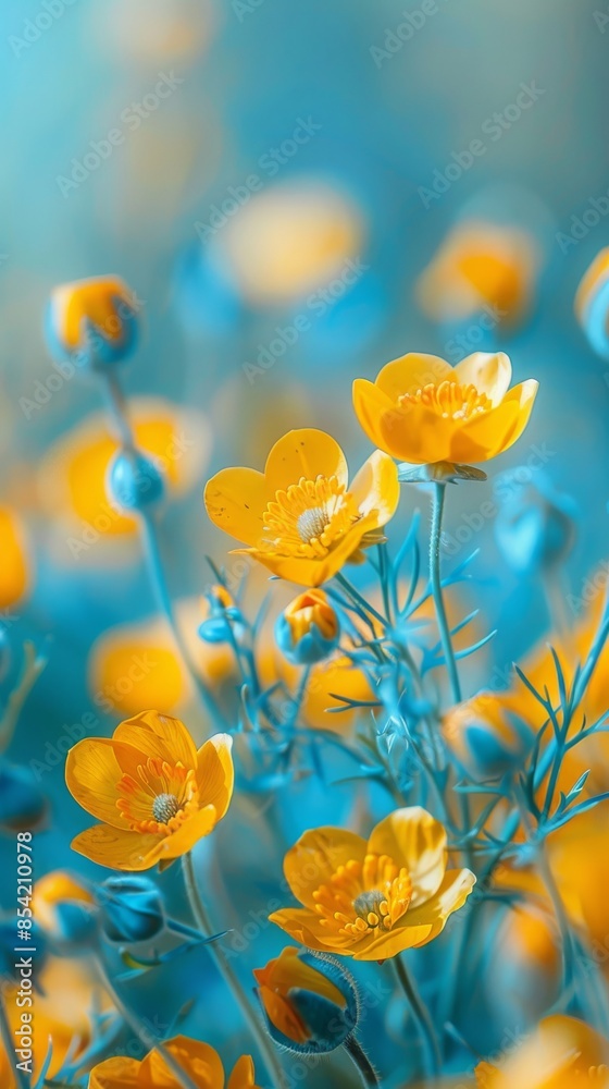 An AI-generated image of a yellow flower on a blue background in summer and spring.