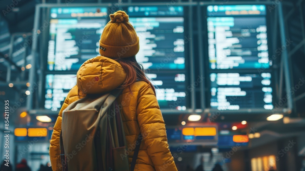 Naklejka premium Generated artificial intelligence shows a girl traveling to the airport.