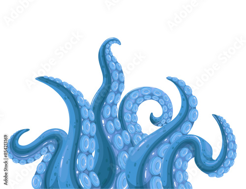 Underwater cartoon octopus tentacles on frame border. Scary monster kraken waving hands on sea bottom, fantasy octopus animals legs. Cartoon tribal pattern with deep water squid vector illustration