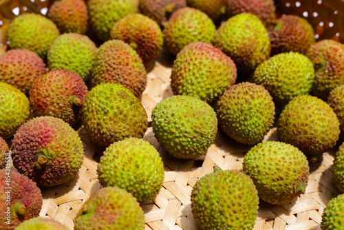 Fresh lychee fruit. Juicy exotic fruit.