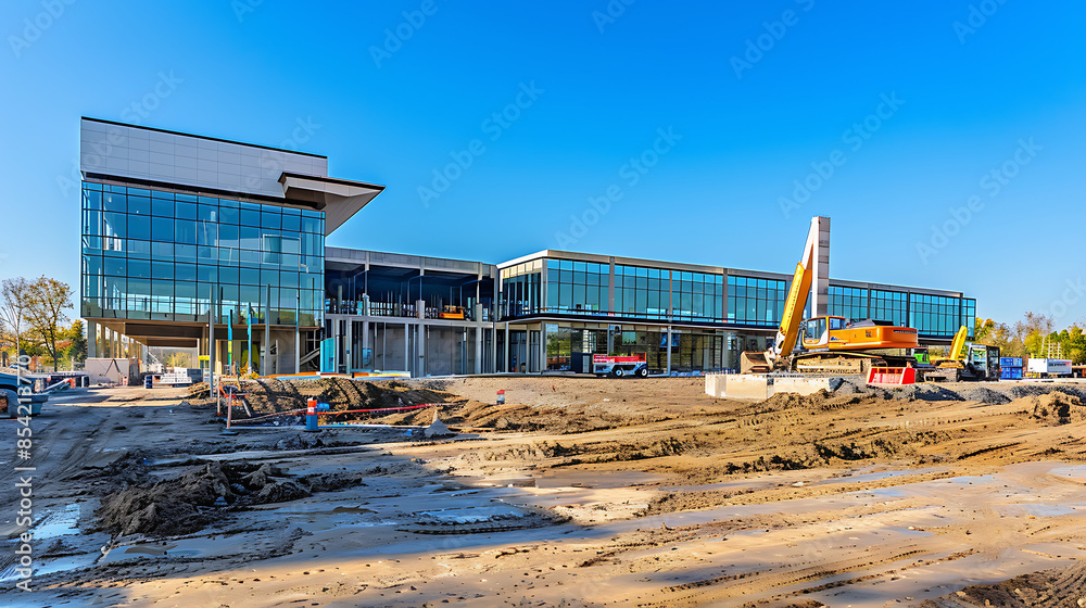 construction site for a large building with a clear blue sky background construction site for a large building with a clear blue sky background