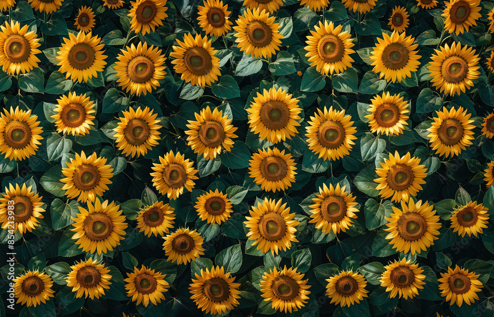 Panoramic sunflower field, blossoms reaching towards sun, blue sky background. Concept agricultural Panoramic sunflower field, blossoms reaching towards sun, blue sky background. Concept agricultural