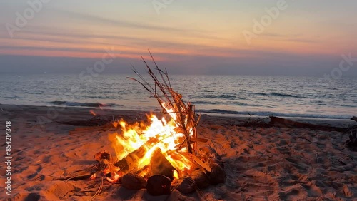 Campfire on the sunset at the tropical beach