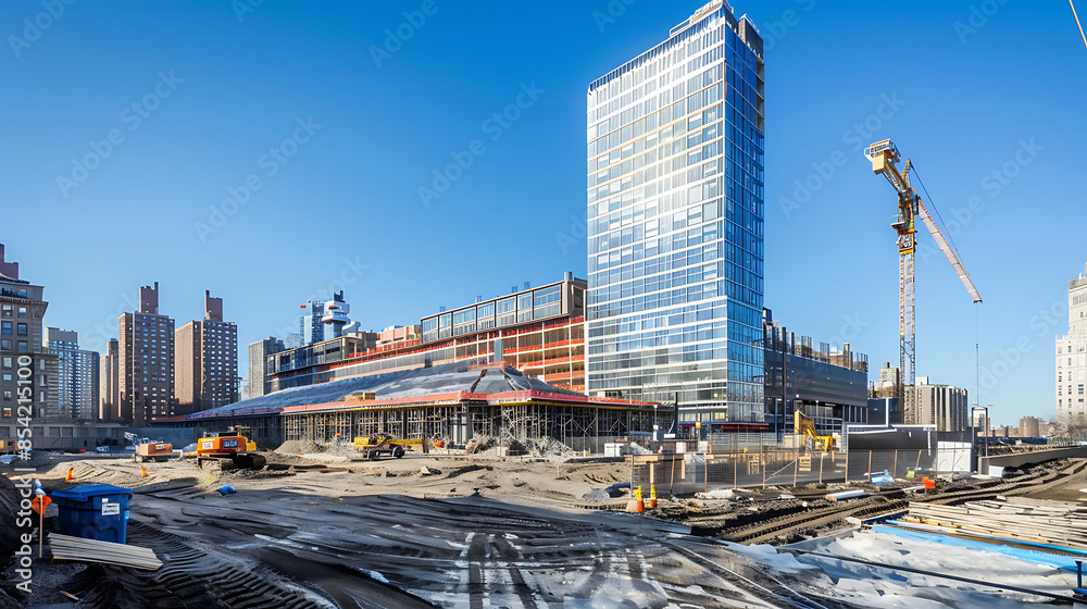 construction site for a large building with a clear blue sky background construction site for a large building with a clear blue sky background