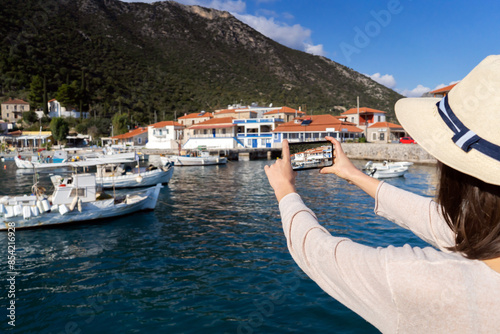 Girl takes a beautiful photo during her travel.