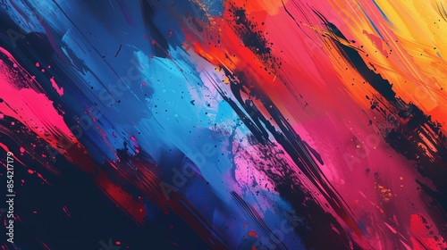 Vibrant cluttercore painted background with rich colors and bold strokes for trendy bright banner photo