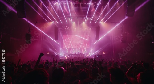 Crowd Enjoys a Night of Music at an Indoor Concert Venue With Pink Lighting