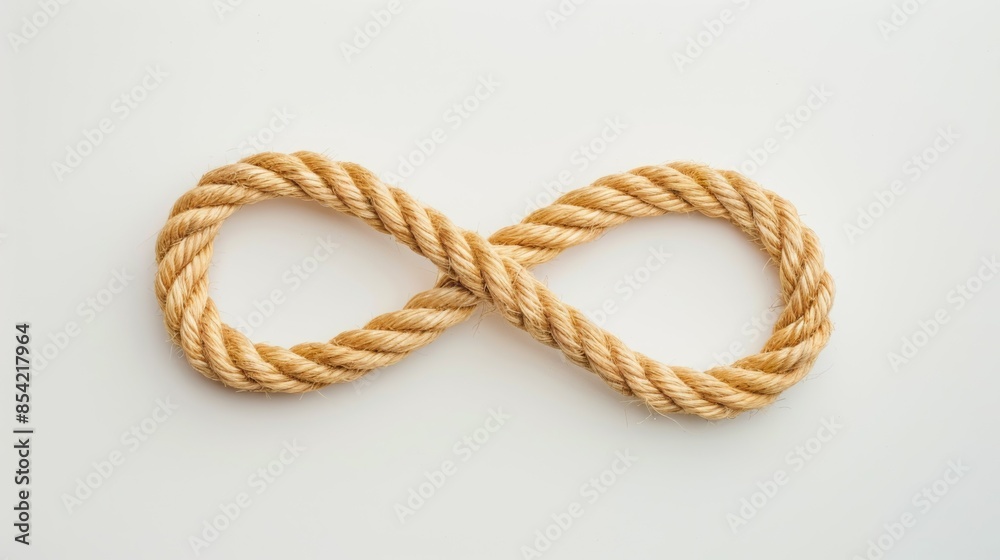 A rope is tied in a knot that looks like an infinity symbol, infinity sign concept