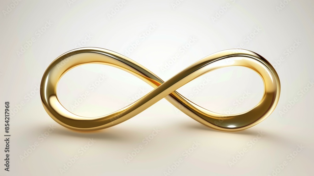 A gold colored infinity symbol is shown on a white background, infinity sign concept