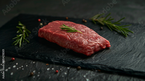 Succulent Raw Steak Resting on Wooden Board for Cooking Preparation Stock Photo