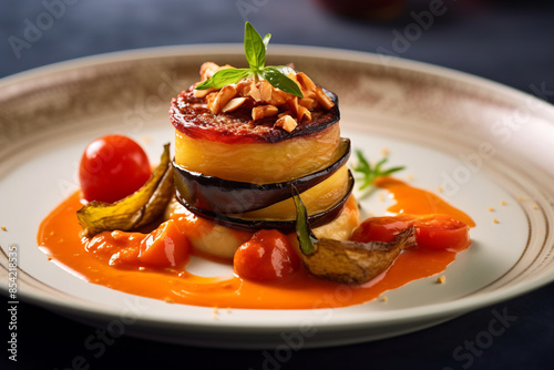 Wallpaper Mural Elegant Grilled Eggplant Stack with Gourmet Garnishes Torontodigital.ca