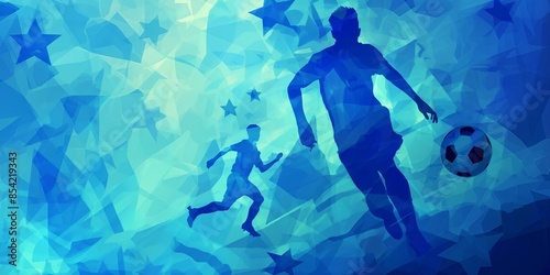 Athletic silhouettes running with abstract blue background, sports concept. Eurocup 2024
