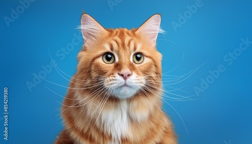 portrait of a big red cat on a blue background