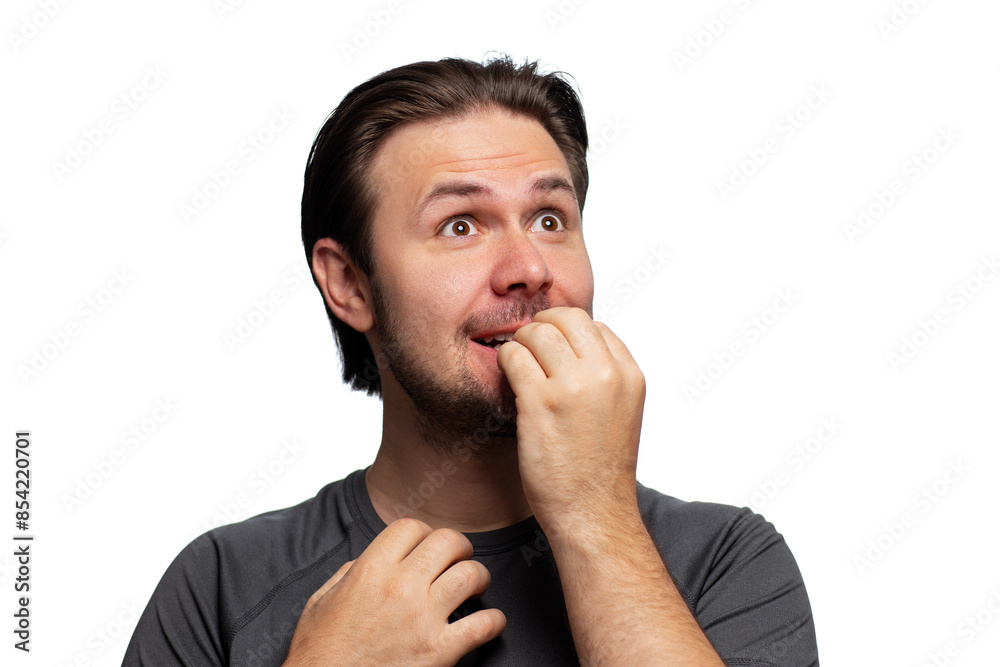 Man is insecure and nervous portrait isolated on white background Man is insecure and nervous portrait isolated on white background