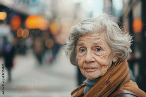 eldery woman on a city street Generative AI photo