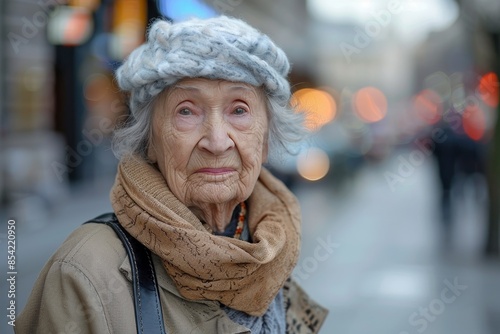 eldery woman on a city street Generative AI © Evghenii