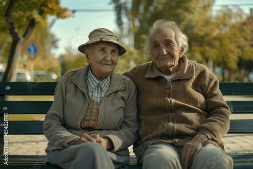 elderly couple on a park bench Generative AI