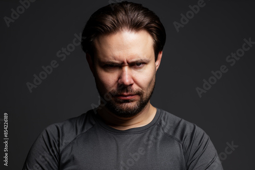 Very angry man portrait on dark background