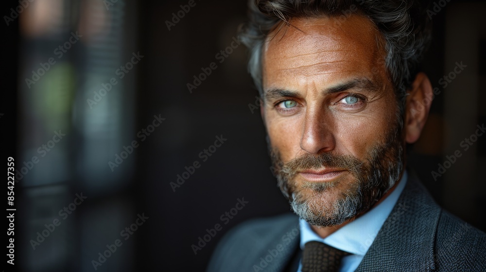 Close-up portrait of a distinguished mature man with a beard and direct gaze Close-up portrait of a distinguished mature man with a beard and direct gaze