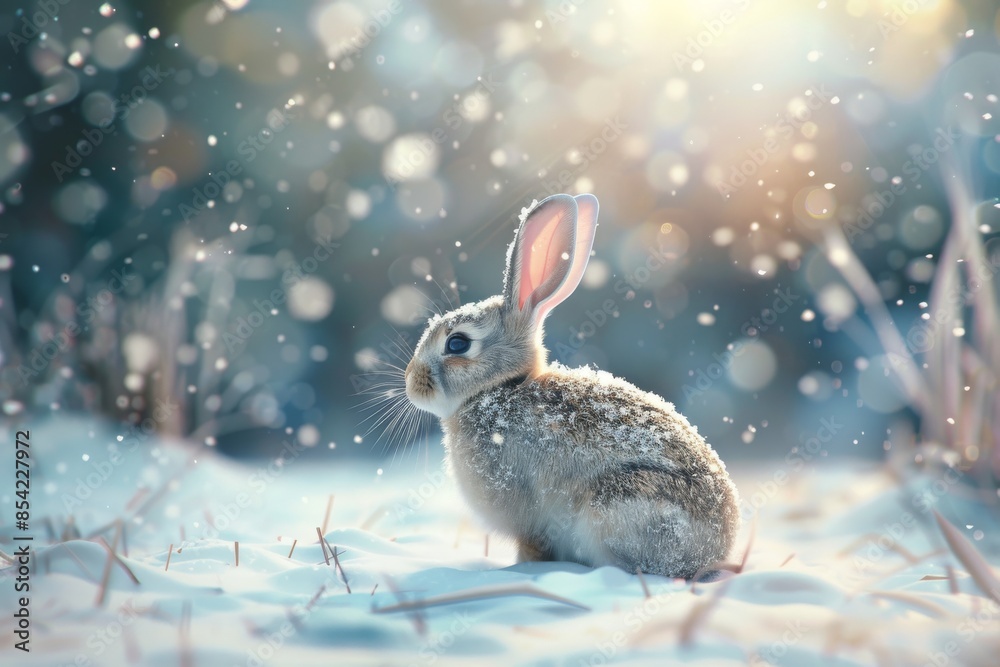 Bunny dressed as Santa Claus against a snowy background. Bunny dressed as Santa Claus against a snowy background.