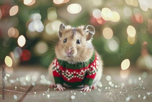 Hamster wearing Christmas sweater with sequins for Christmas © Maxim Borbut