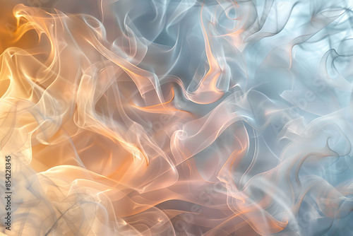 Abstract background with smoke and fire, flames of different colors, light blue and orange color gradient