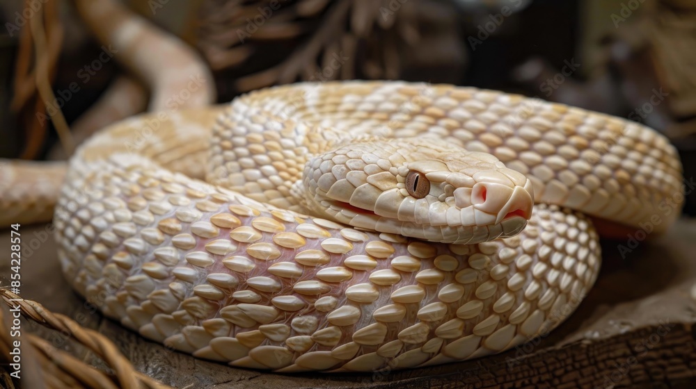 Fototapeta premium Albino Eastern Diamondback Rattlesnake in Genova Museum