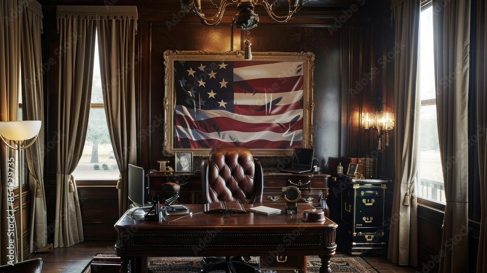 Lone Star Luxury A modern workspace featuring a leathertopped desk, a