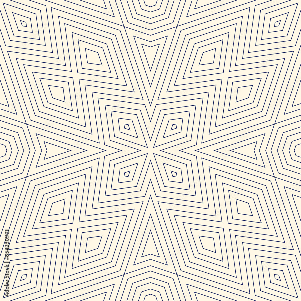 Outline ethnic abstract background. Seamless pattern with symmetric geometric ornament. Can be used for coloring books and pages, textile print, page fill. Vector illustration