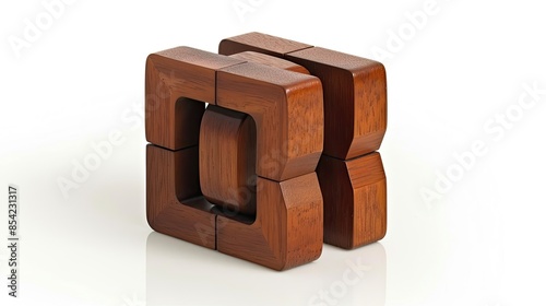 Sashimono Wood Joinery Geometric Cube on White Background Generative AI photo