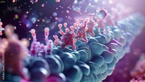 Closeup of insulin receptor proteins embedded in the cell membrane with their binding sites . photo