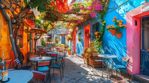 Famous colorful outdoor cafe in the most beautiful sicilian village photo