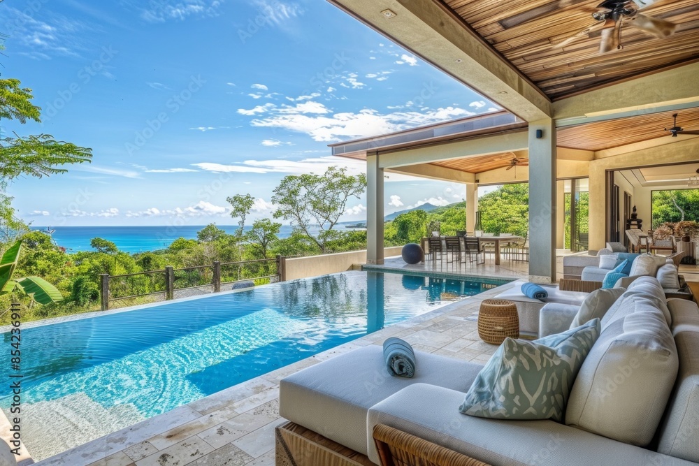 Fototapeta premium From intimate dinners to lavish pool parties, the patio provides a versatile space where guests can celebrate and create lasting memories in an atmosphere of luxury and sophistication