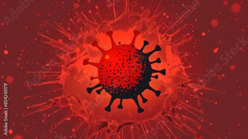 A vibrant red cartoon logo depicting the iconic symbol of the Coronavirus COVID 19