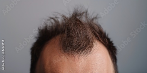 Close-up of a person's head with messy, unkempt hair and spiky strands